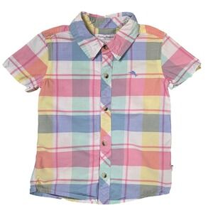 Tommy Bahama Plaid Short Sleeve Button Down Shirt Toddler Boy 3T GOOD Preppy